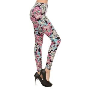 Plus Size Womens‎ Buttery Soft Floral Petal Sugar Skull Leggings